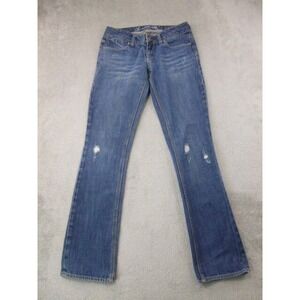 American Eagle Jeans Womens Size 2 Reg 77 Straight Y2K Medium Blue Wash Distress